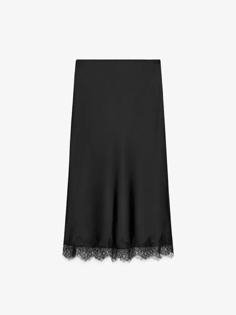 Zara Black Satin Lace-Hem Slip Skirt - Picture 3 of 8